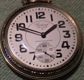 4560932 Cardinal De Luxe Open Pocket Watch 17 Jewels Gold Plate Shock-resistant