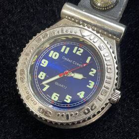 Cedu1584 Cedar Creek Pocket Watch Blue Dial Stainless Steel Clip On New Battery