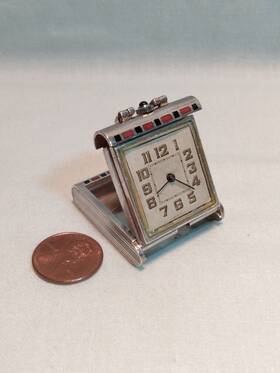 1651804 Cfb 1930s Art Deco Inch Slide Out 0.935 Silver And Enamel Purse Travel Watch