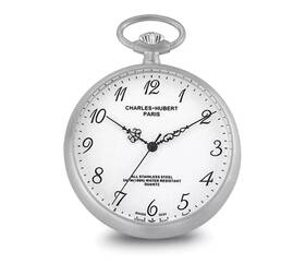 3534 Charles-hubert Paris Solid Stainless Steel White Mens Pocket Watch New Battery