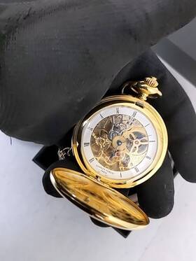 3904-g Charles-hubert Paris Gold-plated Stainless Steel Double Cover Pocket Watch