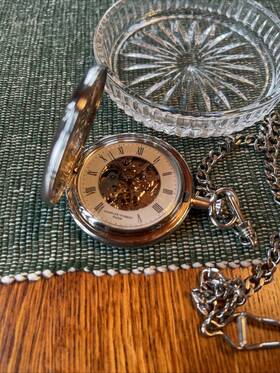 Xwa3349 Charles Hubert Antiqued Chrome Finish Skeleton Pocket Watch