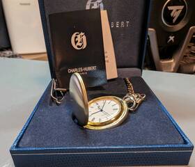 Xwa4353 Charles Hubert Paris Gold-finish Pocket Watch With Chain And Box Quartz Roman Num
