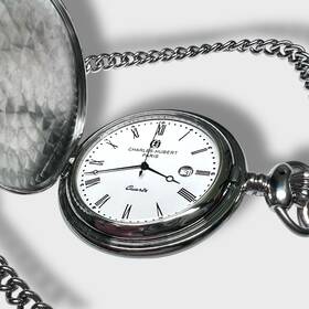 Xwa6110 Charles-hubert Stainless Hunter Case With Shield White Dial Pocket Watch