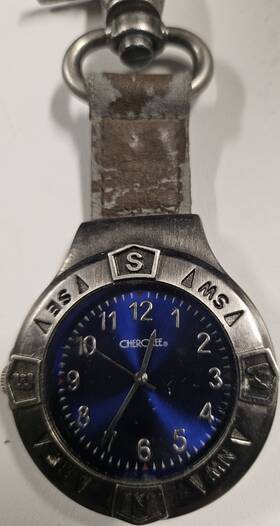 32-445 Cherokee Pocket Watch Stainless Steel Blue Dial Quartz Arabic Numerals