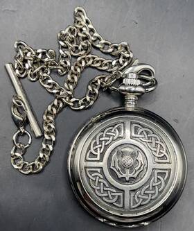 B568 Citadel Celtic Silver Double Open Pocket Watch -