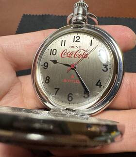 Sl68 Coca-cola Vintage Pocket Watch Serviced And Working Red Triangle Logo