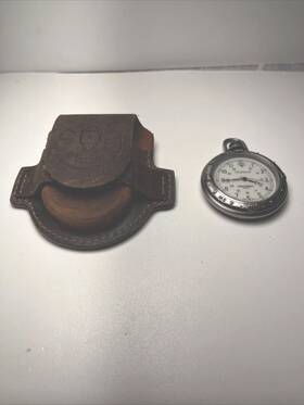 40-113 Coleman Vintage Pocket Watch With Leather Pouch Camping Read