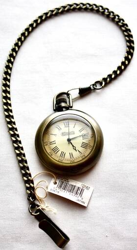 40-147 Coleman Vintage Brass Roman Numeral Pocket Watch With 12 Inch Chain Clip -never Used