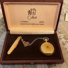 902-05s Colibri Wind Up Swiss Hunter Case Pocket Watch 1/20 12k Gold Filled Knife/ Chain