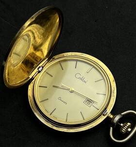 9g3-116 Colibri Vintage 47mm Swiss Quartz Pocket Watch Date Gold Plated Case Cream Dial