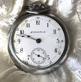 Columbus 379534 Antique Pocket Watch Size 18 C 1900 Can Engrave Case Parts Or Repair