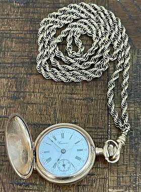 68980 Crown Vintage Pocket Watch Triple Hunter Case Jewel 20 Years Gold Tone With Chain