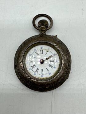 23260 Cylindre Depose .800 Silver Pocket Watch Swiss Missing Crystal Front Face Cover