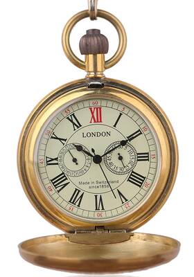 Pjx1040 Dentily Vintage Copper Train London Design Hand Winding Mechanical Pocket Watch Mens