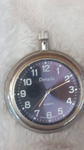 Dt1943 Details Quartz Stainless Steel Silver Pocket Watch Black Dial Analog