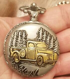 Dtl999pkt138 Details Dtl999pkt Pocket Watch Working Silver/gold Pick-up Truck Mz Berger