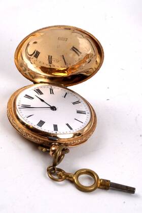 507019 Df&g Cuivre Antique 14k Gold 1572 Round Pocket Watch Roman Numerals