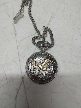 J-125 Dickies Vintage 3d Embossed Eagle Pocket Watch With Chain