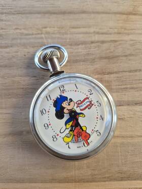 D35967 Disney Commemorative Series Mickey Mouse Pocket Watch Silver White Dial 1976