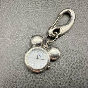 Mcd065 Disney Mickey Mouse Watch Keychain Japan Movement Silver Tone Clip New Battery