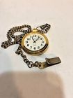 2320 Dtl Details Quartz Pocket Watch Chain Working Brown Leather Case