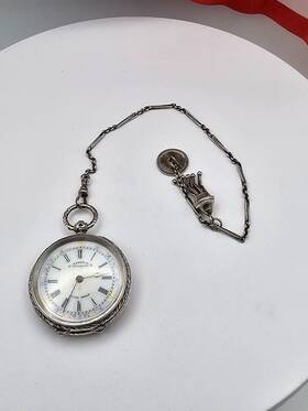 98798 E Harris And Co Antique 935 Silver Liverpool England Pocket Watch With Chain Fob Key