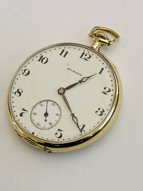 1265707 E. Howard Watch Co Vintage 1914 14k Yellow Gold Keystone 17 J Sz 12 Pocket