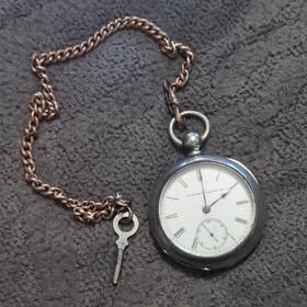 770934 E. Howard Watch Co. Silver Pocket Chain Key Roman Numerals Mechanical