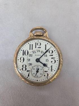 031757 Elgin Bw Raymond 10k Gold Filled 21 Jewel Pocket Watch 24 And 12 Hour Dial
