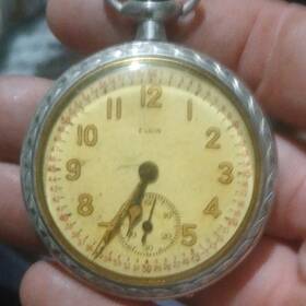 0547044 Elgin Silver Nickel Open Face Pocket Watch Beige Dial Arabic Numerals Mechanical