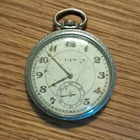 085245 Elgin Antique Mechanical Pocket Watch Arabic Numerals 15 Jewels. Keeps Time