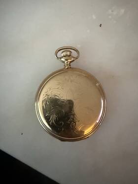 10293939 Elgin Full Hunter 15 Jewels Mechanical Pocket Watch Gold Tone Engraved Case
