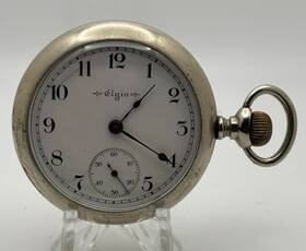 10352566 Elgin 7 Jewel Size 18 Open Face Oresilver Sidewinder Pocket Watch Runs