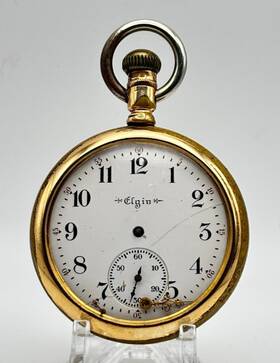 10376367 Elgin 15 Jewel Sz 16 10k Gold Filled Open Face Pocket Watch Runs Intermittantly