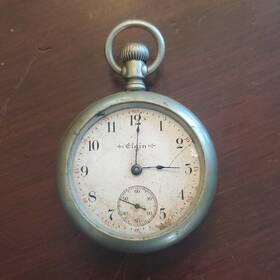10720910 Elgin Mens Nickel Silver Pocket Watch Seconds Sub-dial Mechanical Vintage