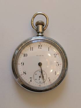 11155274 Elgin Pocket Watch Silveroid Case 7 Jewels Size 18s Running Well
