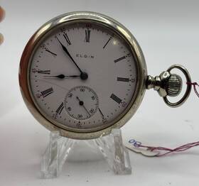 11354488 Elgin Silveroid 7 Jewel Size 16 Open Face Sidewinder Pocket Watch Runs