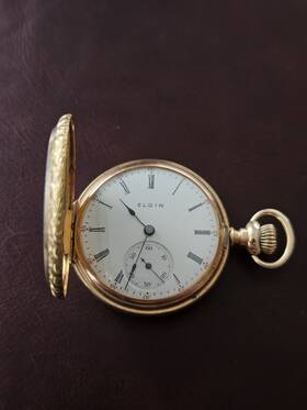 11973824 Elgin 14k Gold Full Hunter Pocket Watch Roman Numerals Mechanical Vintage