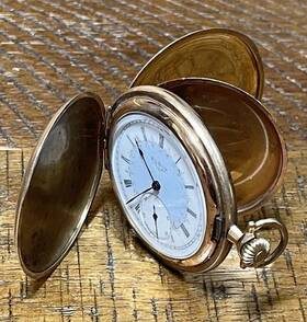 12220706 Elgin Vintage Gold Filled Pocket Watch Serial #12220706 Triple Hunter Case