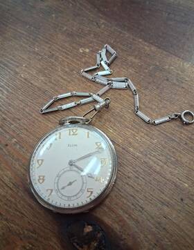 1333566 Elgin 14kt. Solid White Gold Wadsworth Mens Pocket Watch With