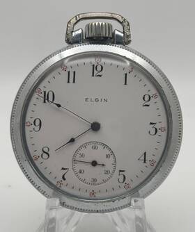 14101078 Elgin 7 Jewel Size 16 Open Face Base Metal Pocket Watch Runs