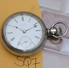 14774163 Elgin Sq7 Rare Ft10 Sidewinder 18s Quick Train Nickel Silver Pocket Watch Runs A