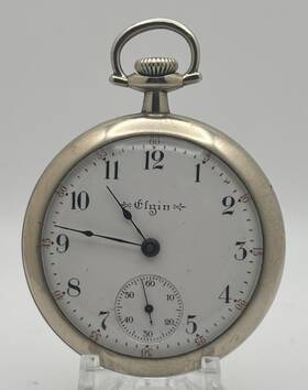 15074383 Elgin 15 Jewel Size 18 Open Face Base Metal Pocket Watch Runs