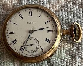 Elgin 15246476 Gold Filled Open Face Pocket Watch White Roman Dial 15j Manual With Sec
