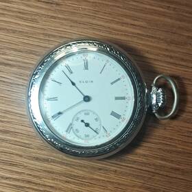 15364934 Elgin Pocket Watch Silver Case White Dial Roman Numerals Mechanical 7 Jewels