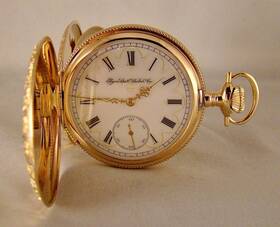 156-railroad Elgin 21j 14k Multicolor Solid Gold Hunter Case Fancy Dial 16s Pocket Watch