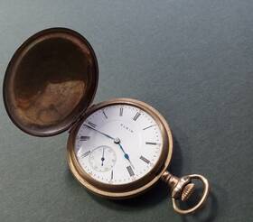 15618039 Elgin Nice Antique Pocket Watch With Inscription Hunter Case Working - No Glass