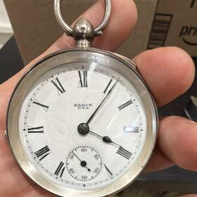 1626939 Elgin Silver Open Face Pocket Watch Roman Numerals Small Seconds Manual