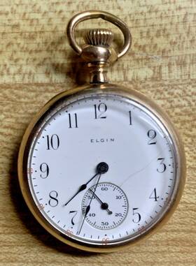 16302349 Elgin 1912 Grade 324 Model 3 0s 7j Open Face 10k Gold Filled Pocket Watch Runs